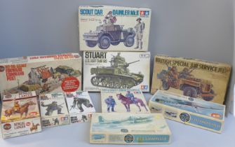 A collection of ten complete original plastic and metal model kits; Tamiya and Airfix, from the