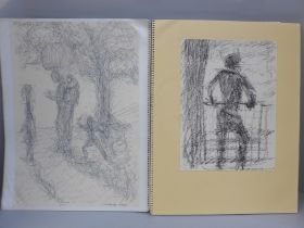 A 1980s sketchbook, people, places, etc., including Bulawayo, Zimbabwe, Harare Airport, etc.