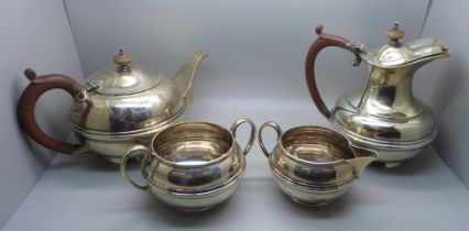 A four piece silver tea service, Birmingham 1928, 1,562g or 50oz.