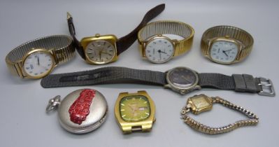 A collection of watches including Technos automatic, Sagara with black dial, 2x Sekonda and Seiko