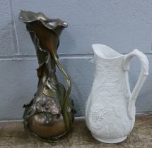 Two pitchers, Portmeirion and Art Nouveau style resin **PLEASE NOTE THIS LOT IS NOT ELIGIBLE FOR