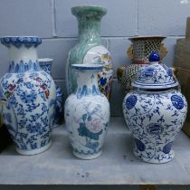 A collection of large Oriental vases and blue and white vase and cover **PLEASE NOTE THIS LOT IS NOT