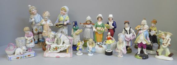 19th Century British and Continental porcelain and pottery figures etc., some a/f