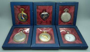 Six cased pocket watches