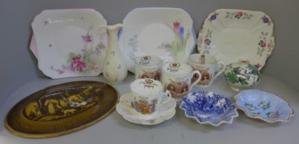 A collection of assorted Shelley china including three 1911 Coronation cups, two dishes, three