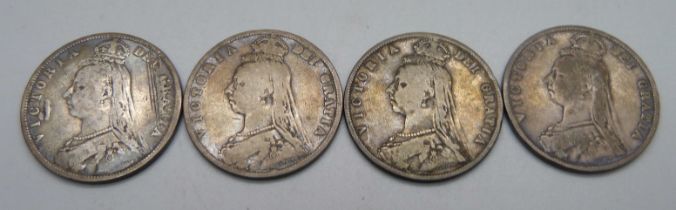 Four Victorian silver half-crowns, 54.6g