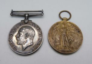 A WWI Victory medal to 5026 Pte. L. Rick, Notts & Derby Regiment and a WWI silver British War