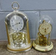 Two anniversary clocks, one glass domed **PLEASE NOTE THIS LOT IS NOT ELIGIBLE FOR POSTING AND