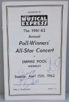 Pop music; Johnnie Ray, Brenda Lee signed programme, New Musical Express Awards 1961-62