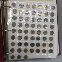 Coins; an album of GB coins, farthings to commemorative crowns, including three cartwheel pennies