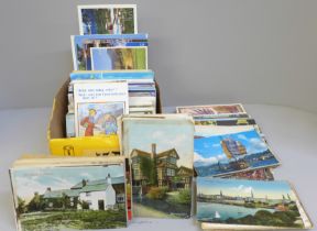 Postcards; a box of postcards, vintage to modern