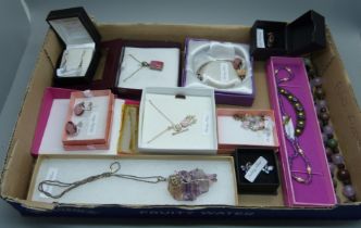 A collection of silver mounted jewellery
