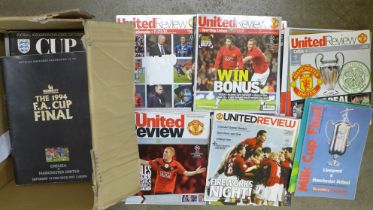 Forty-eight Manchester United modern cup finals, semi-finals and European games programmes including