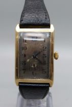 A 9ct gold cased Art Deco wristwatch, with inscription dated 1929, Glasgow import mark for 1928,