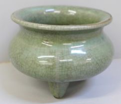 A celadon three footed bowl or censer