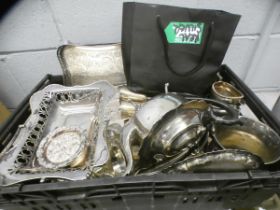 A collection of plated ware including three large engraved trays **PLEASE NOTE THIS LOT IS NOT