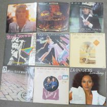 Fourteen Rod Stewart and Diana Ross LP records