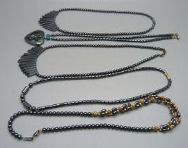 Five hematite necklaces