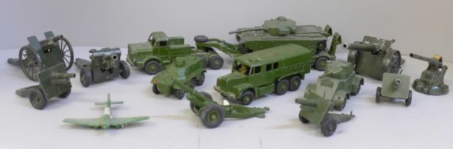 A collection of Dinky Toys military die-cast model vehicles, Centurion Tank and Tank Transporter,