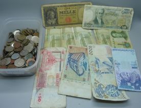 Assorted coins and banknotes