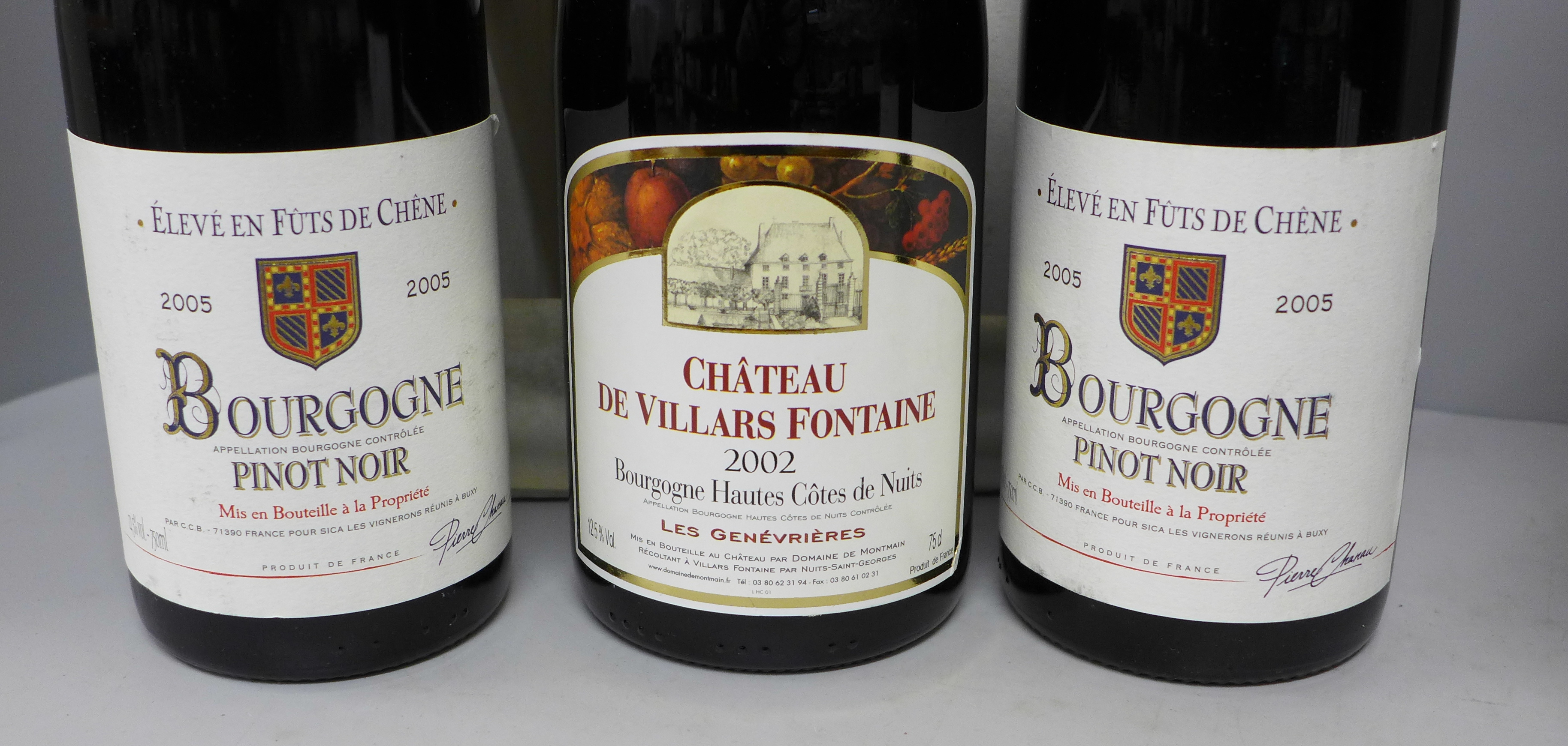Six bottles of wine; Bourgogne Pinot Noir 2005 x2, Volnay-Brouillards Domaine Glantenay 2005 x3 - Image 2 of 5
