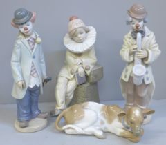 Four Lladro figures including a model of a Nativity cow