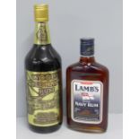 Two bottles of rum, Wood's and Lamb's Navy rum