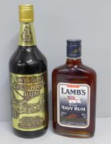 Two bottles of rum, Wood's and Lamb's Navy rum