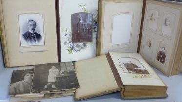 Three Victorian photograph albums with cartes de visite and cabinet cards