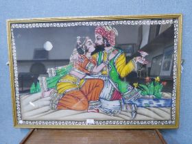 An Indian print on fabric, wedding ceremony, framed