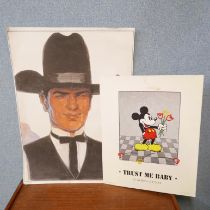 Two prints, Clint Eastwood, no. 19/150 and Mickey Mouse, unframed