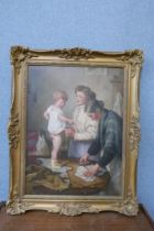 Sidney Currie (late 19th/early 20th Century), Baby's New Clothes, oil on canvas, framed