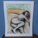 French School (mid 20th Century), study of a female nude, pastel, indistinctly signed, unframed