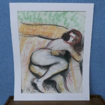 French School (mid 20th Century), study of a female nude, pastel, indistinctly signed, unframed