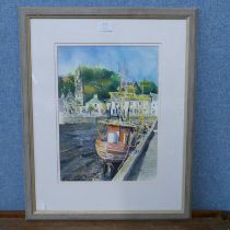 * Ashcroft, English harbour scene, watercolour, framed
