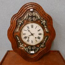 A 19th Century French walnut and mother of pearl inlaid vineyard wall clock