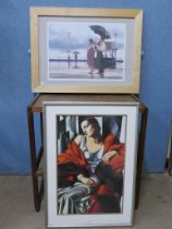 A Tamara de Lempicka print and a Jack Vettriano print, framed