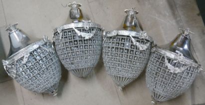 A set of four French Empire style pear shaped chandeliers