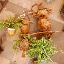 Three vintage plant pot hangers