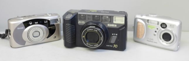 Three cameras including Konica and Kodak