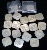 Nineteen Jersey and Guernsey ten shillings and £1 square coins