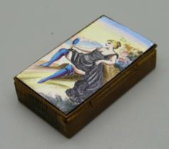 A pill box with enamelled lid, 23mm x 40mm