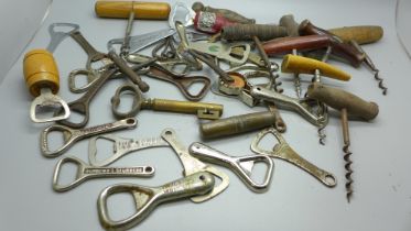 A collection of corkscrews and other bottle openers