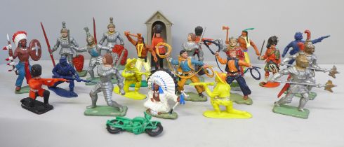 A collection of over 100 toy figures, (American Wild West, knights, soldiers) from the 1960s, by