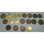A collection of 18th and 19th Century trade and game tokens, etc., including Nottingham related