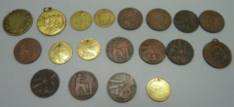 A collection of 18th and 19th Century trade and game tokens, etc., including Nottingham related