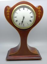 An Edwardian stylised balloon clock with inlaid case, 25cm