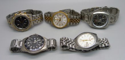 Five wristwatches, Accurist, Swiss Sports, Avia, Elgin and Citizen