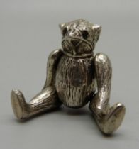 A silver articulated novelty Teddy bear pin cushion, 38mm