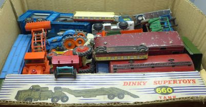 A collection of die-cast model Dinky Toys and Lesney, also a Tank Transporter box only